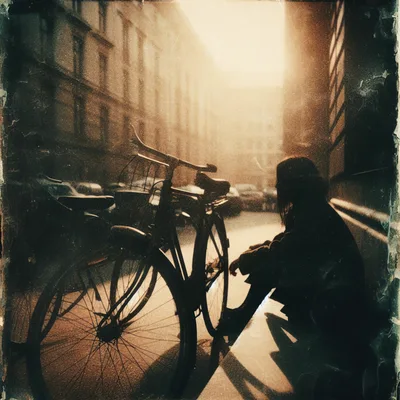 Solitary Woman Sitting Beside A Bicycle In Urban Alley