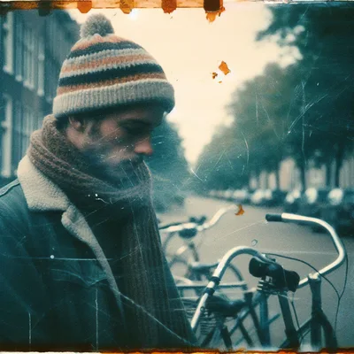 Pensive Man Wearing Winter Hat And Scarf Outdoors