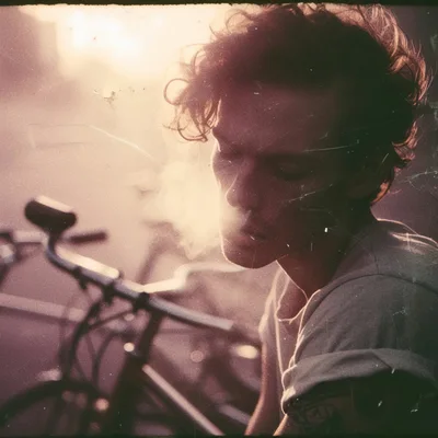 Young Man With Bicycle In Golden Hour Sunlight