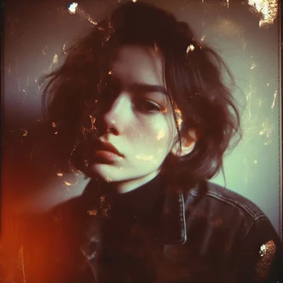 Portrait Of A Young Woman With Textured Vintage Overlay