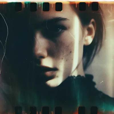 Close Up Portrait Of A Young Woman With Film Grain