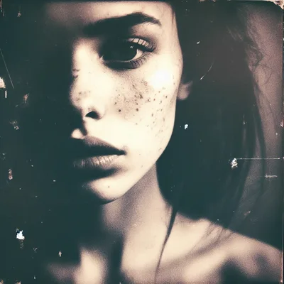 Close Up Portrait Of A Young Woman With Freckles