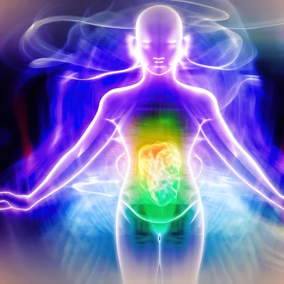 Glowing Human Silhouette With Radiant Energy Center