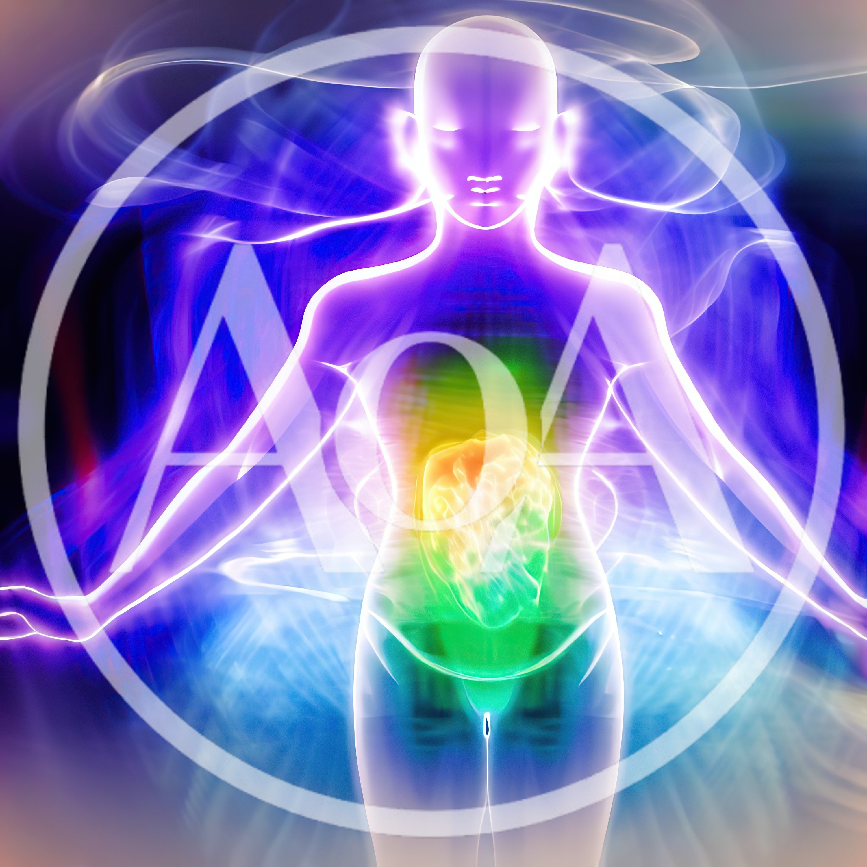 Glowing Human Silhouette With Radiant Energy Center