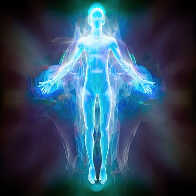 Glowing Ethereal Human Silhouette In Radiant Energy Field