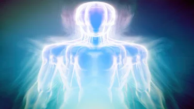 Ethereal Glowing Human Silhouette With Radiant Energy Aura