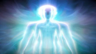 Ethereal Human Silhouette Radiating Bright Blue Light
