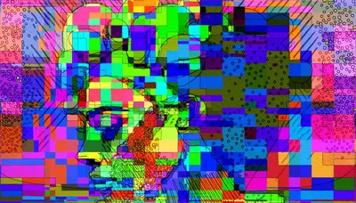 Abstract Digital Portrait With Vibrant Geometric Pixel Art