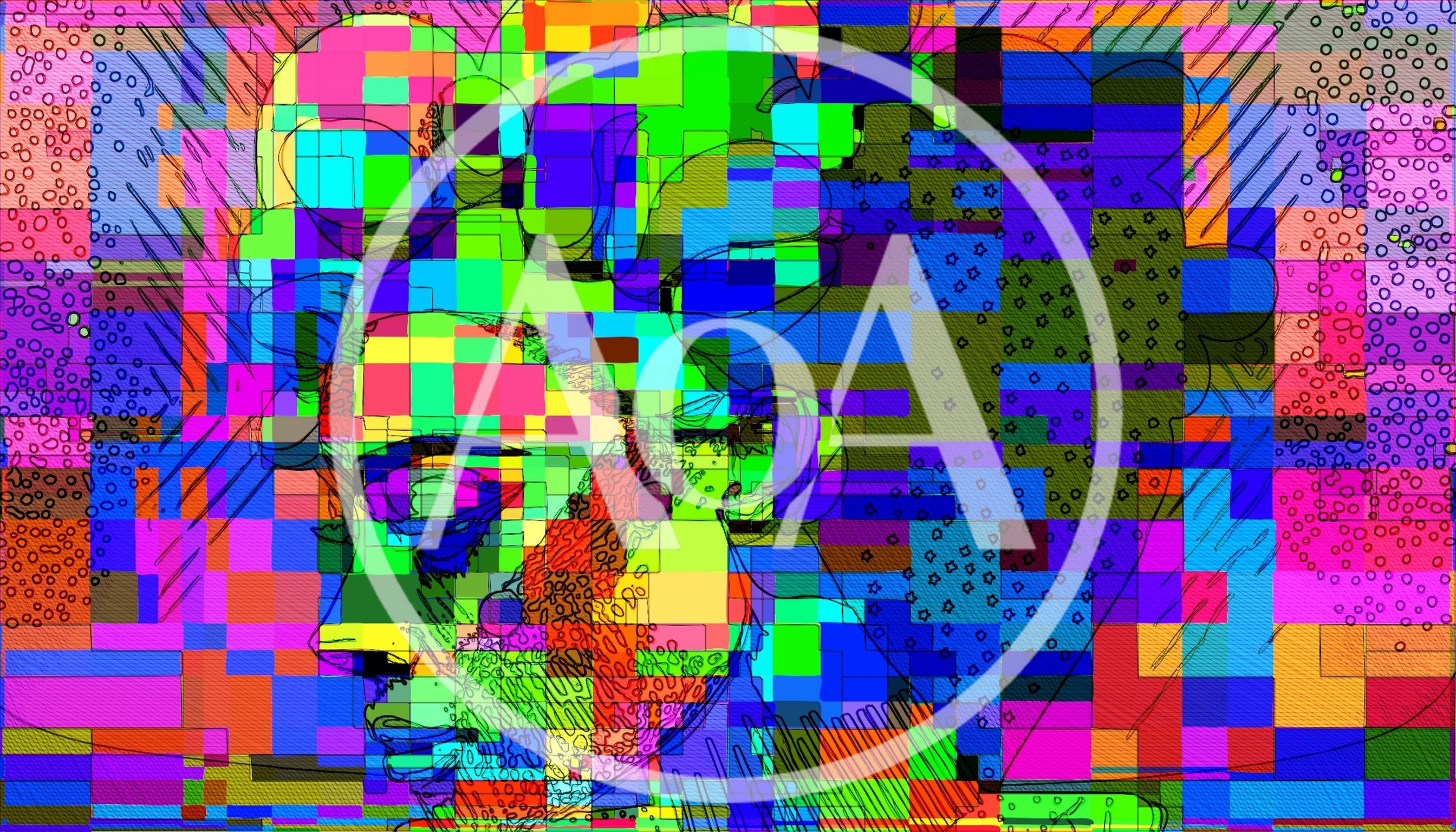 Abstract Digital Portrait With Vibrant Geometric Pixel Art