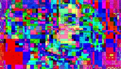 Abstract Digital Portrait With Vibrant Pixelated Color Blocks