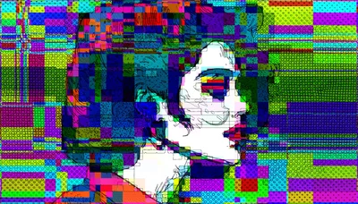 Glitch Art Portrait Of A Woman In Profile