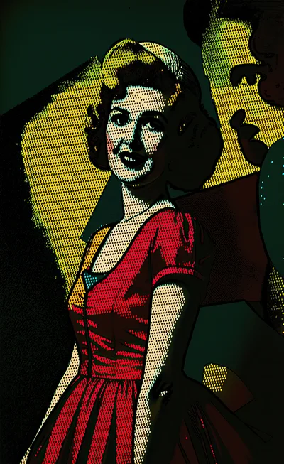 Pop Art Illustration Of A Woman In A Red Dress