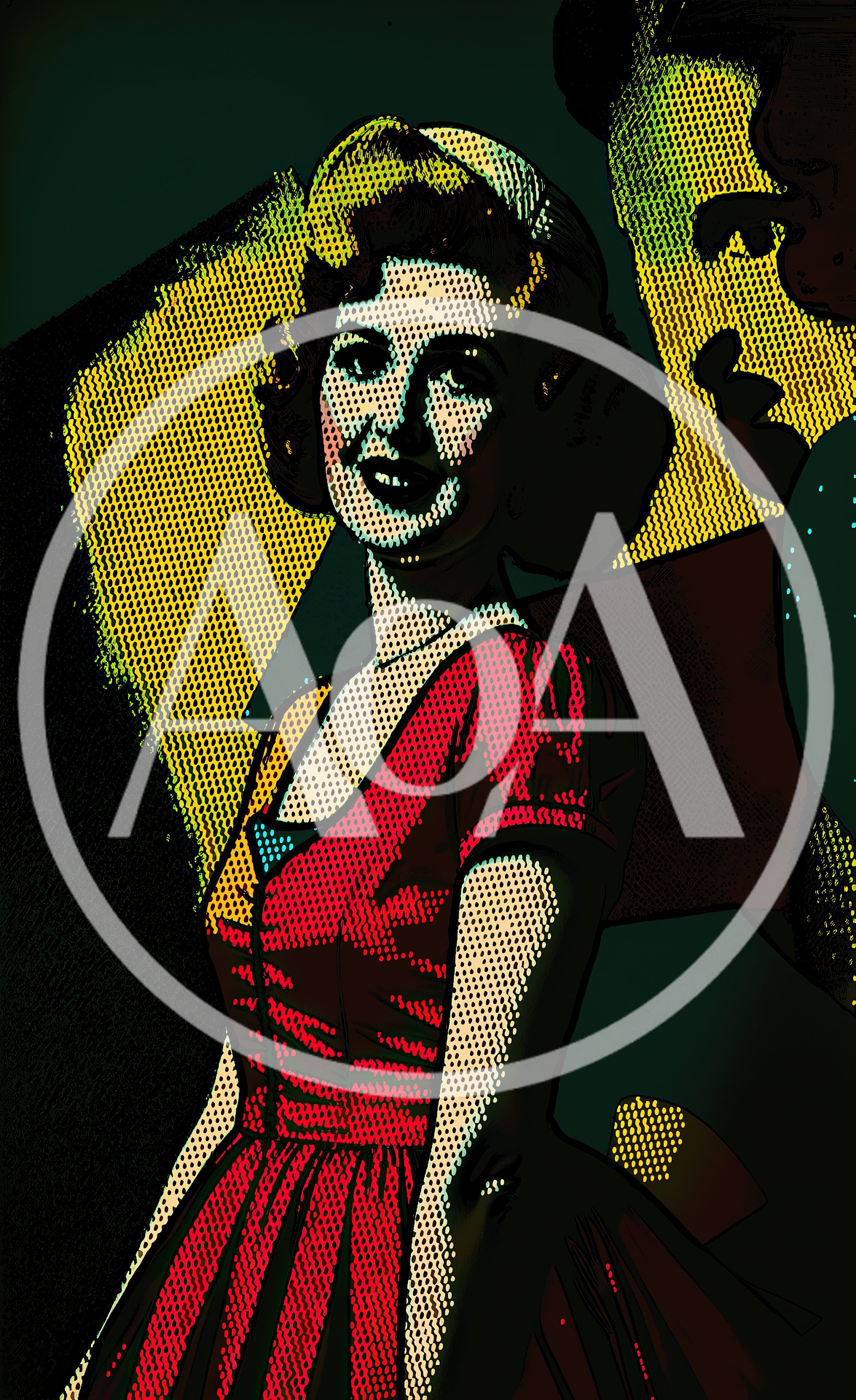 Pop Art Illustration Of A Woman In A Red Dress