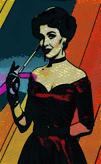 Pop Art Illustration Of A Sophisticated Woman With Cigarette