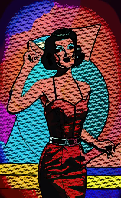 Pop Art Illustration Of A Stylish Woman In Red