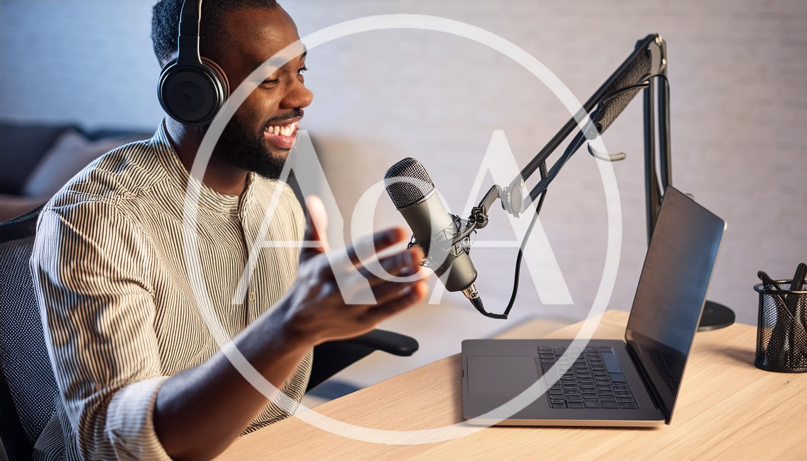 Black Podcaster Recording Audio Content In Home Studio