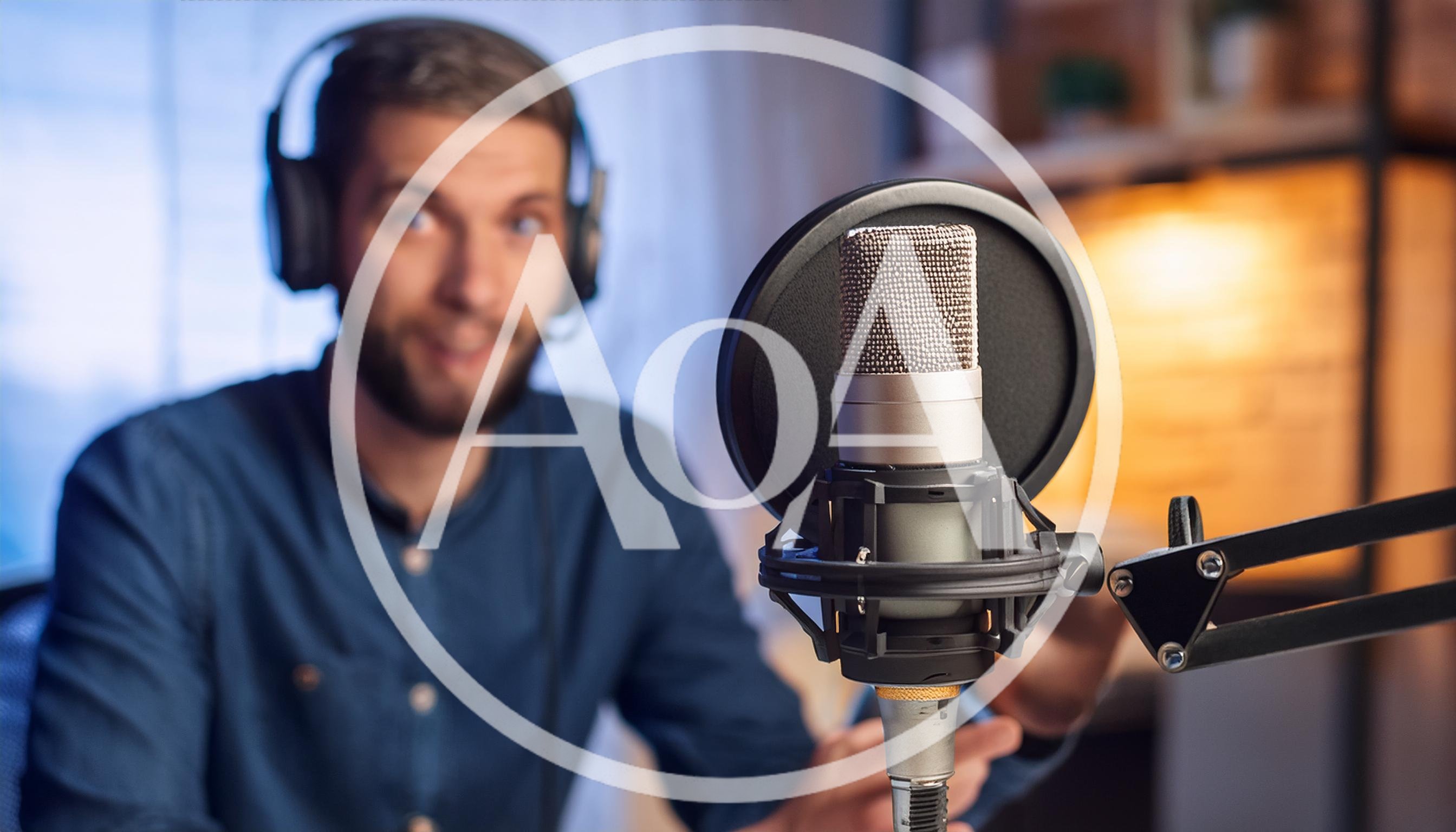 Podcaster Speaking Into A Professional Studio Microphone