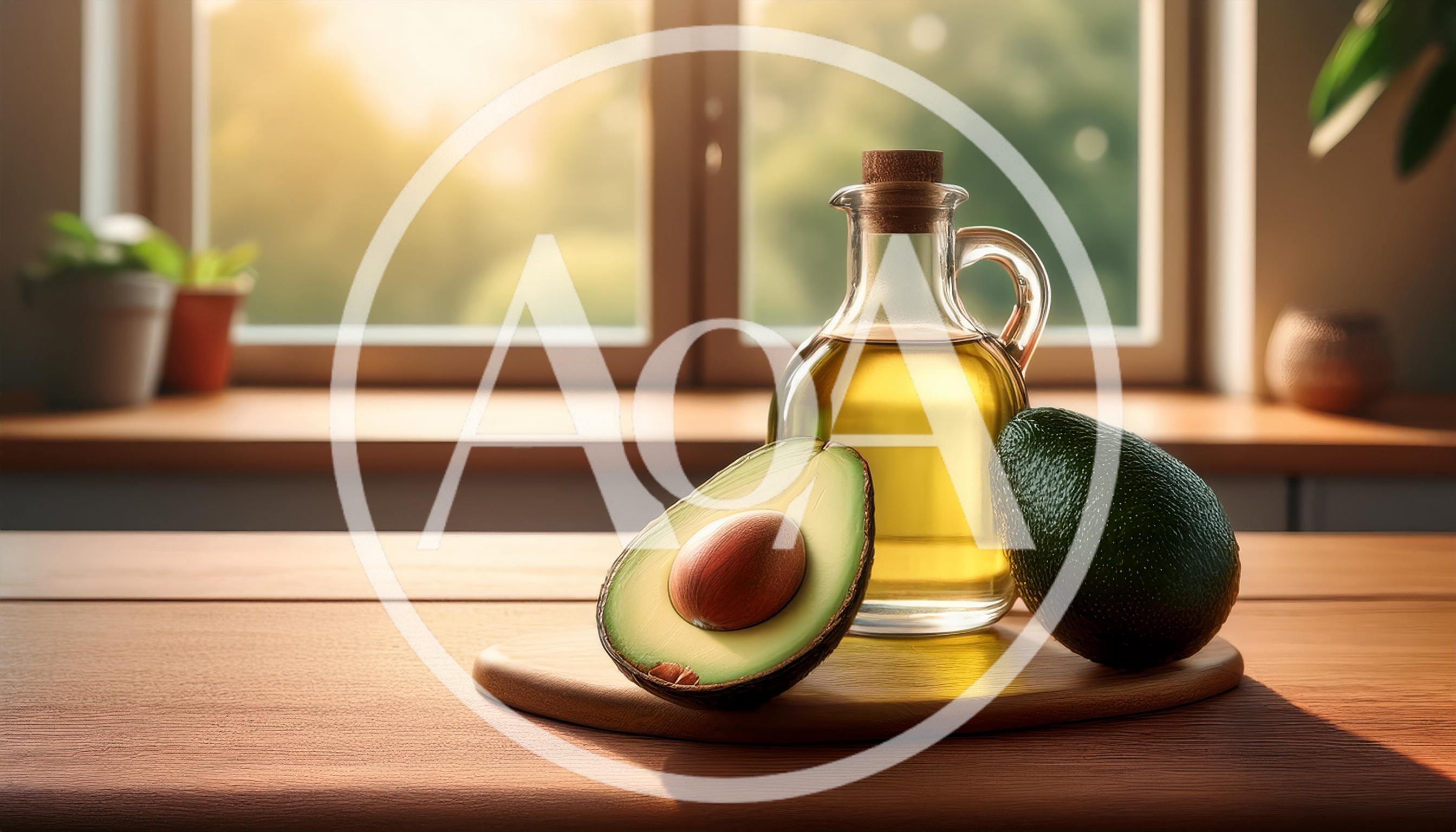 Avocado Oil Bottle With Fresh Avocados On Wooden Table