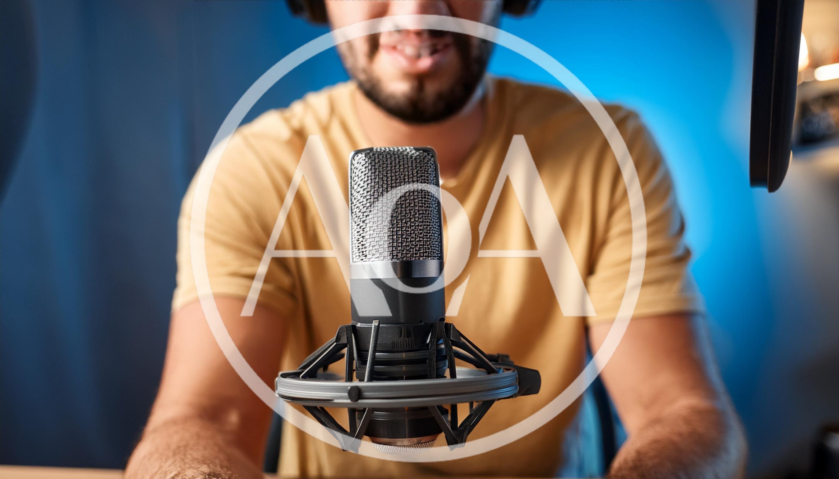 Podcaster Speaking Into A Professional Studio Microphone