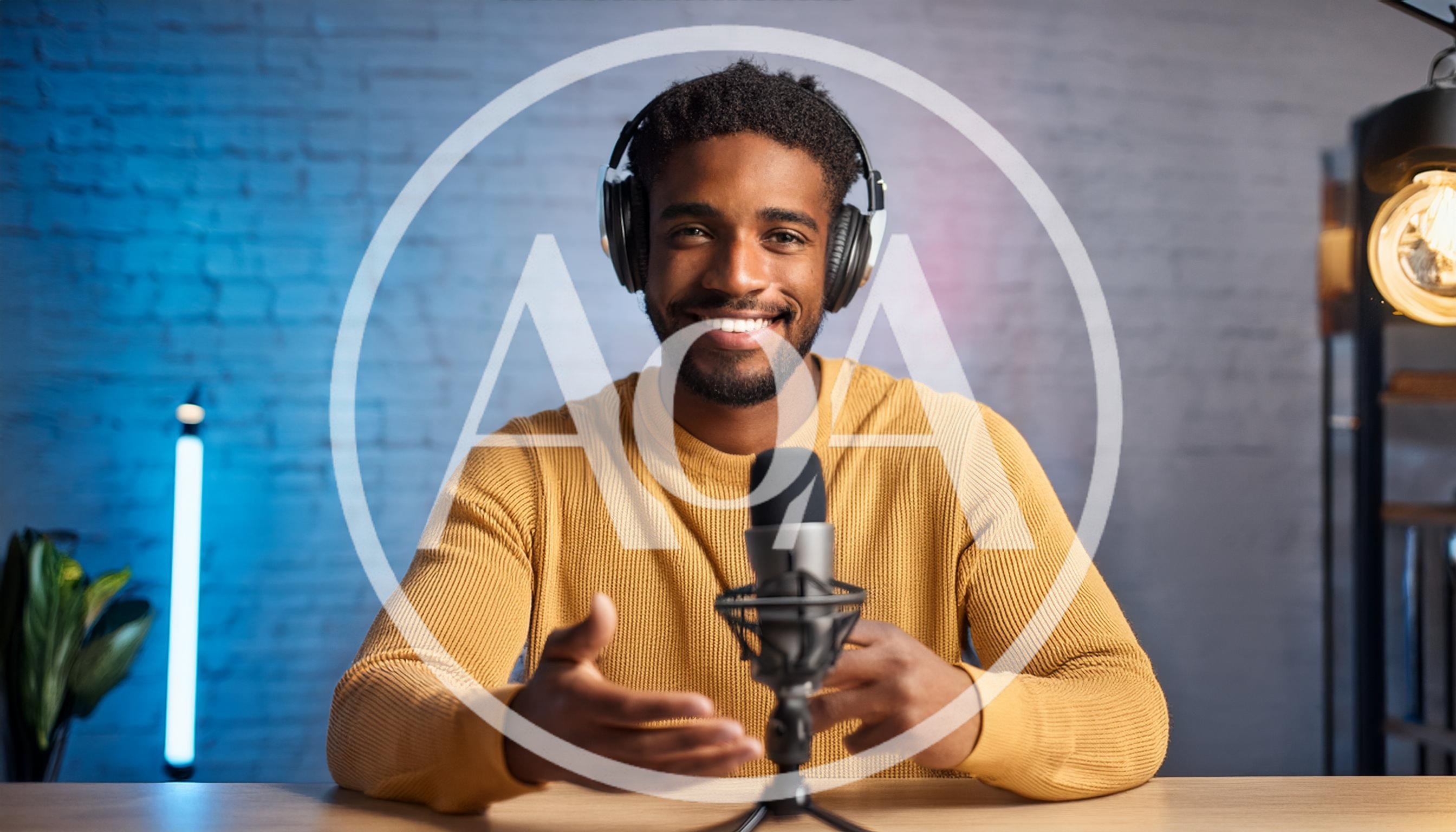 Young Black Man Recording Podcast In Studio