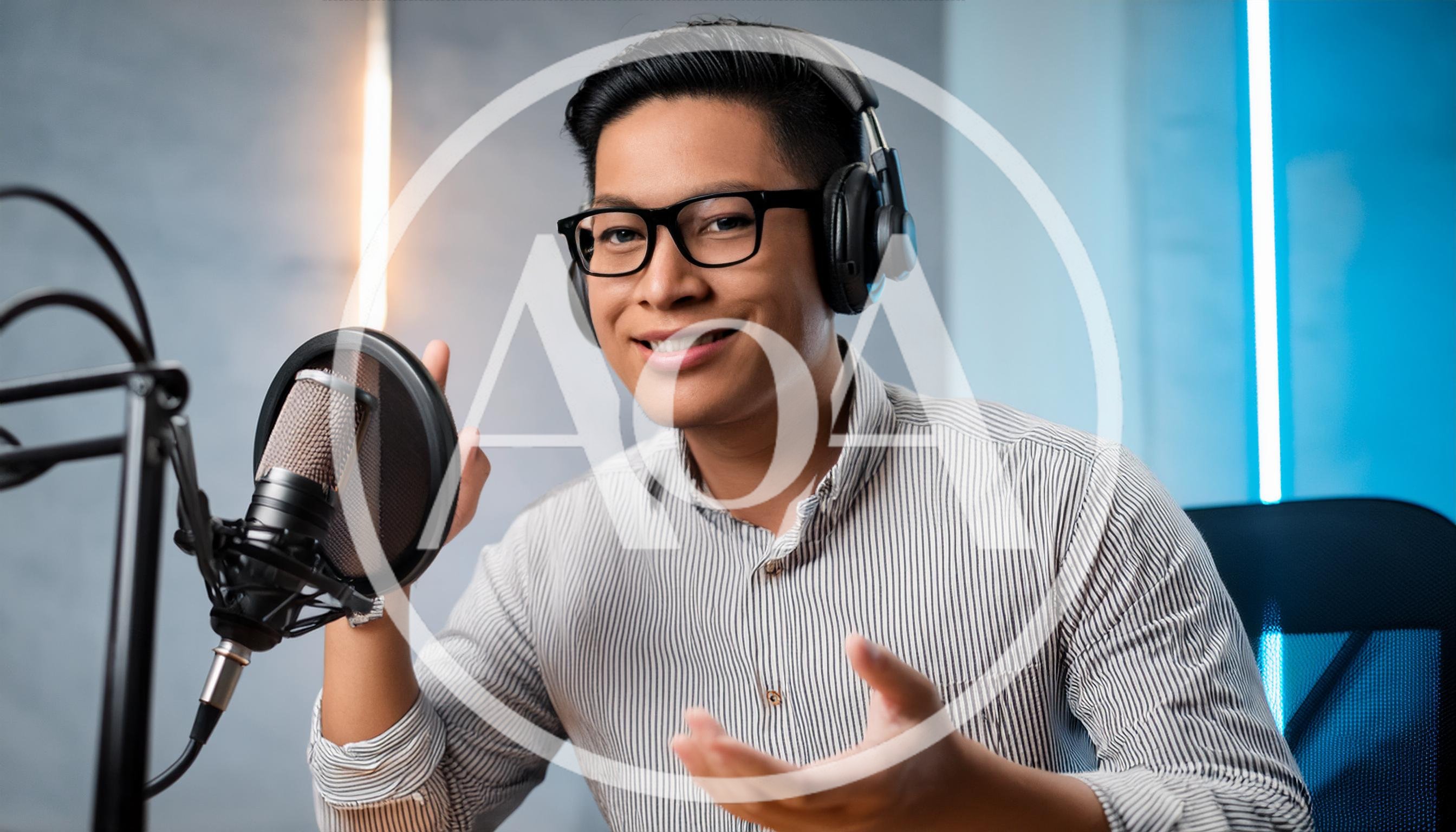 Young Man Recording Podcast In Professional Studio