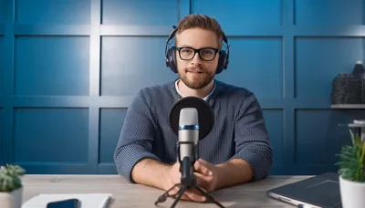 Young Man Recording A Podcast In A Home Studio