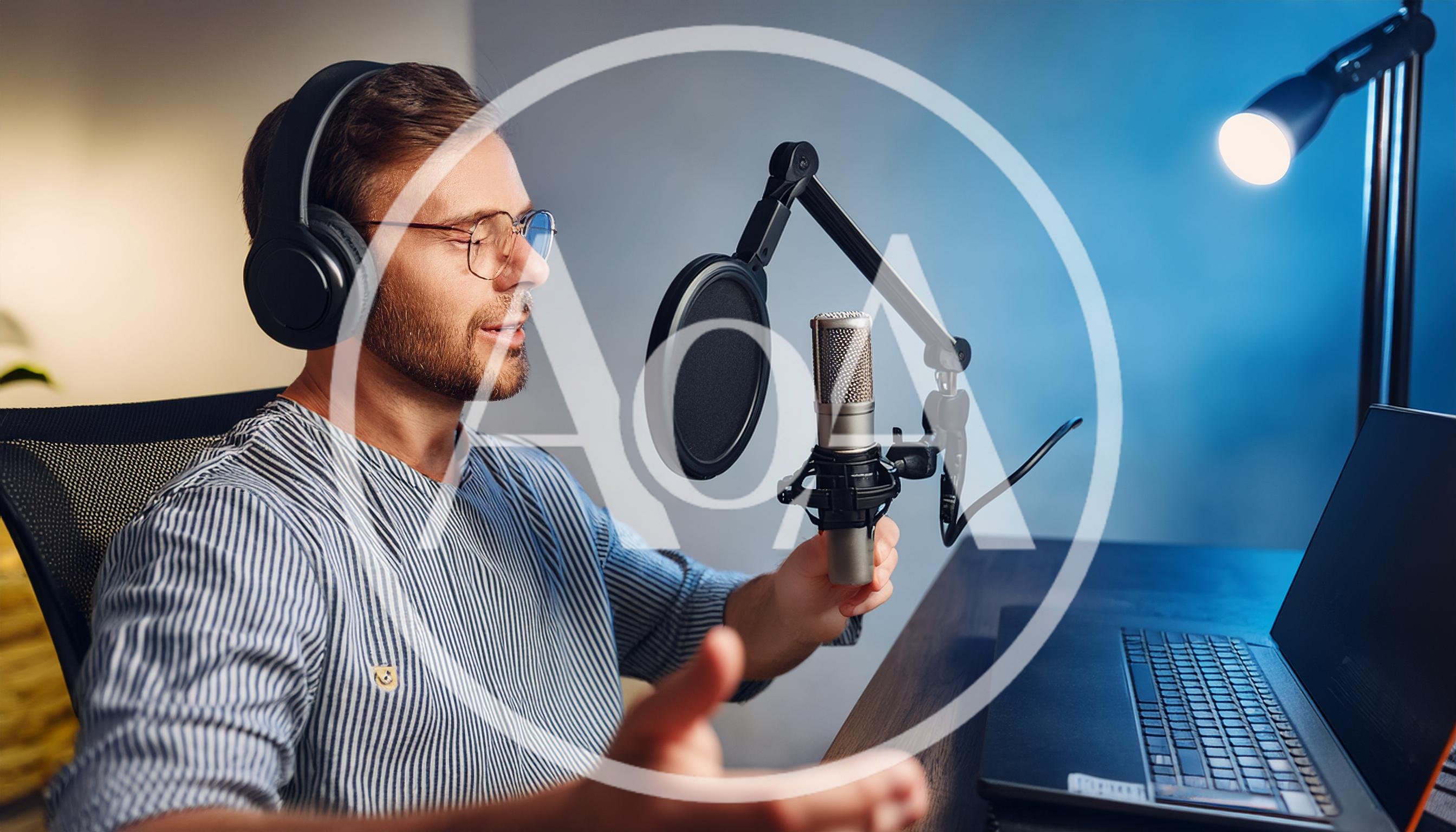 Podcaster Recording Audio Content In Home Studio
