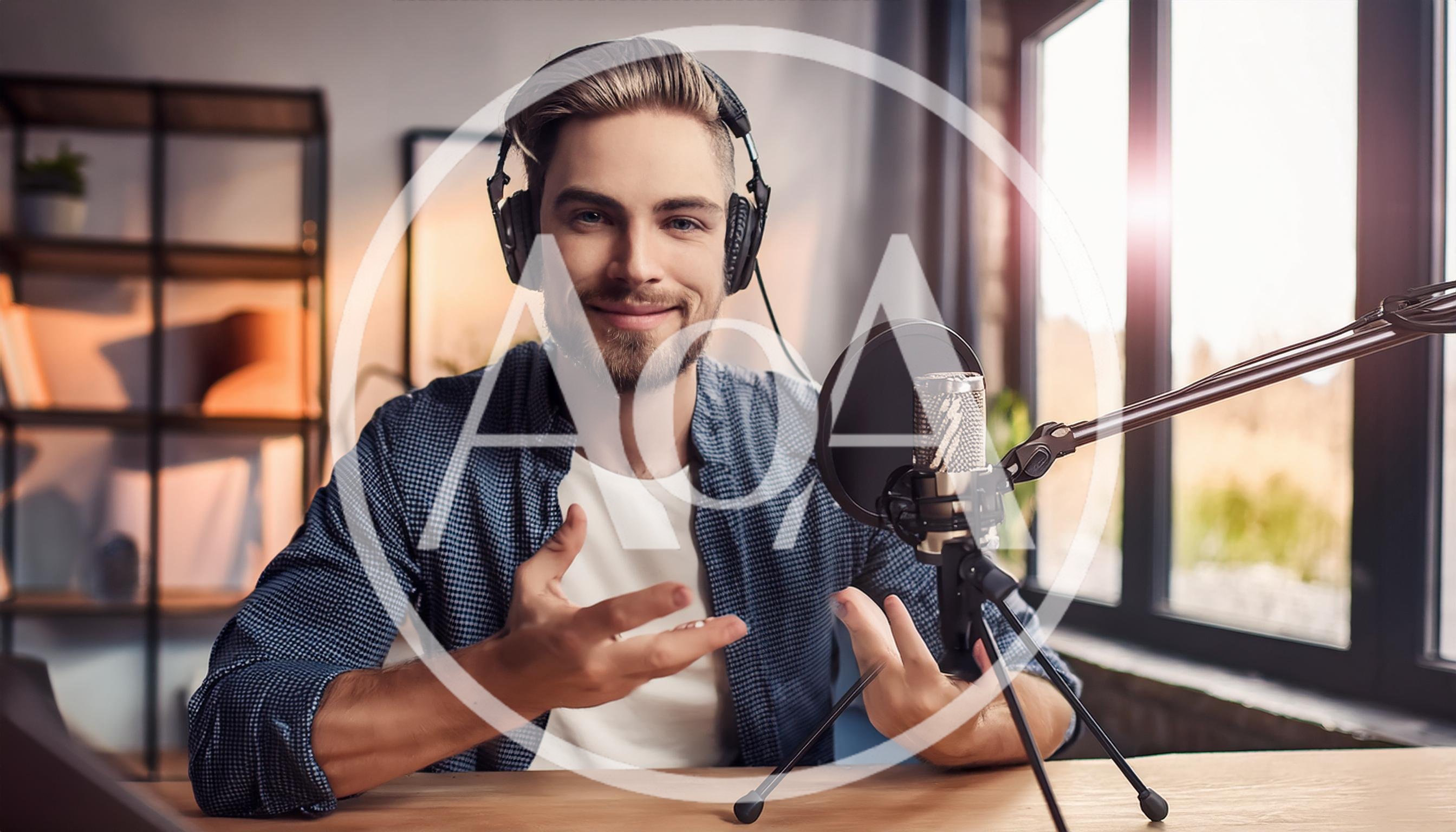 Young Man Recording A Podcast In A Home Studio