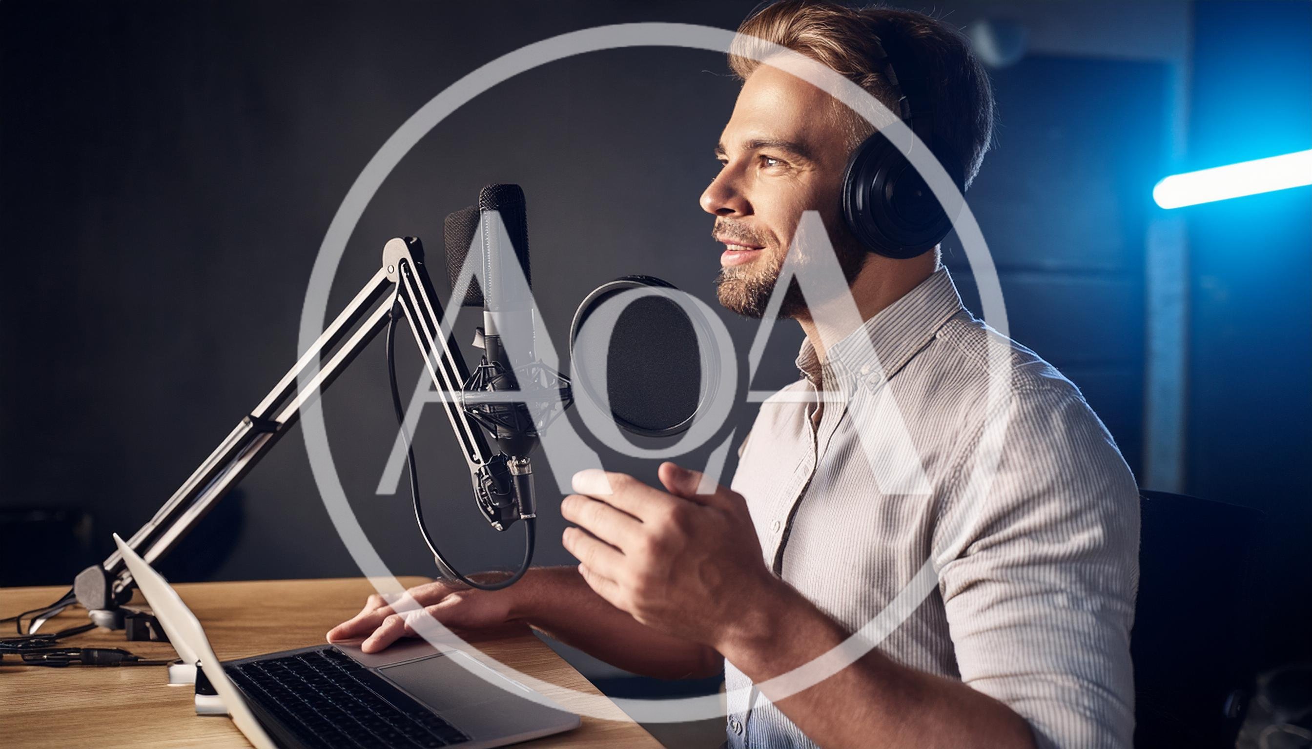 Podcaster Recording Audio Content In A Professional Studio
