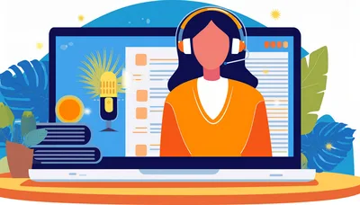 Digital Illustration Of A Podcast Host On Laptop