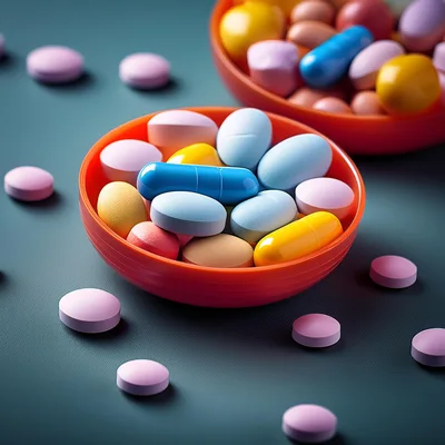 Assorted Colorful Pharmaceutical Pills in Orange Bowls
