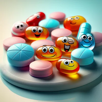 Cute Cartoon Pill Characters With Expressive Faces