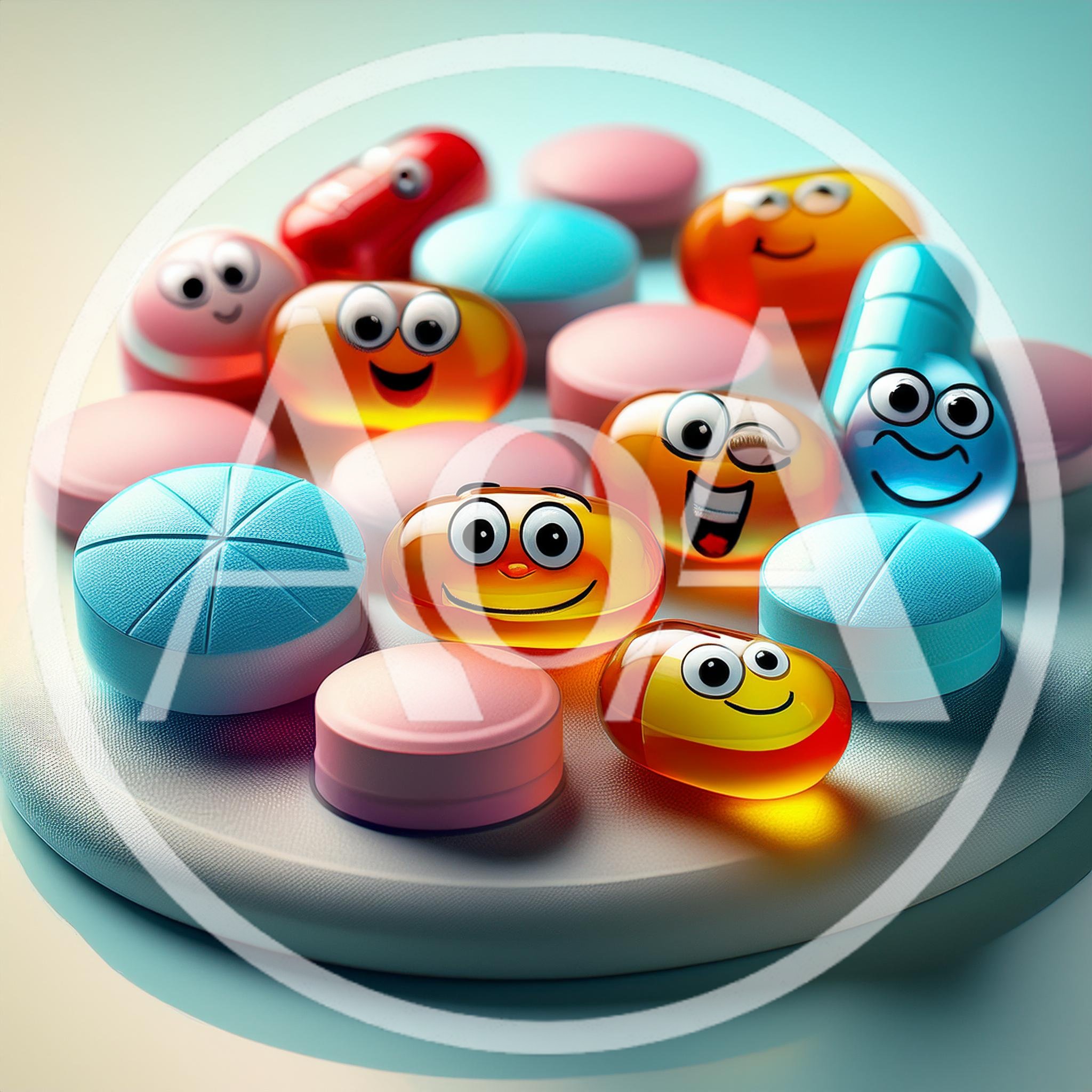 Cute Cartoon Pill Characters With Expressive Faces
