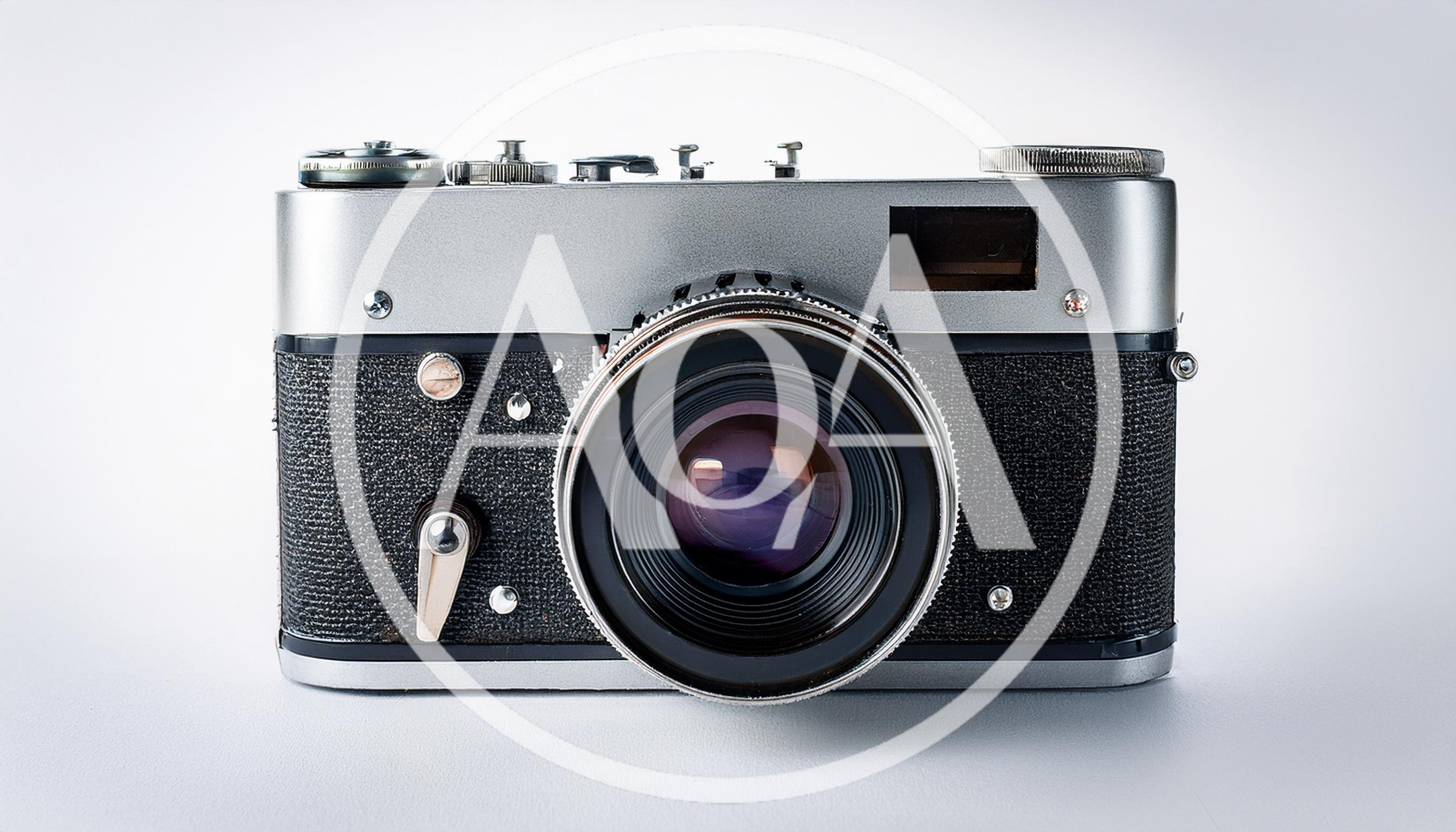 Vintage Silver Rangefinder Film Camera Front View
