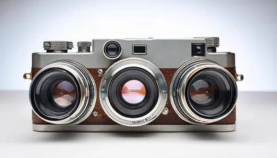 Vintage Three Lens Rangefinder Camera Front View