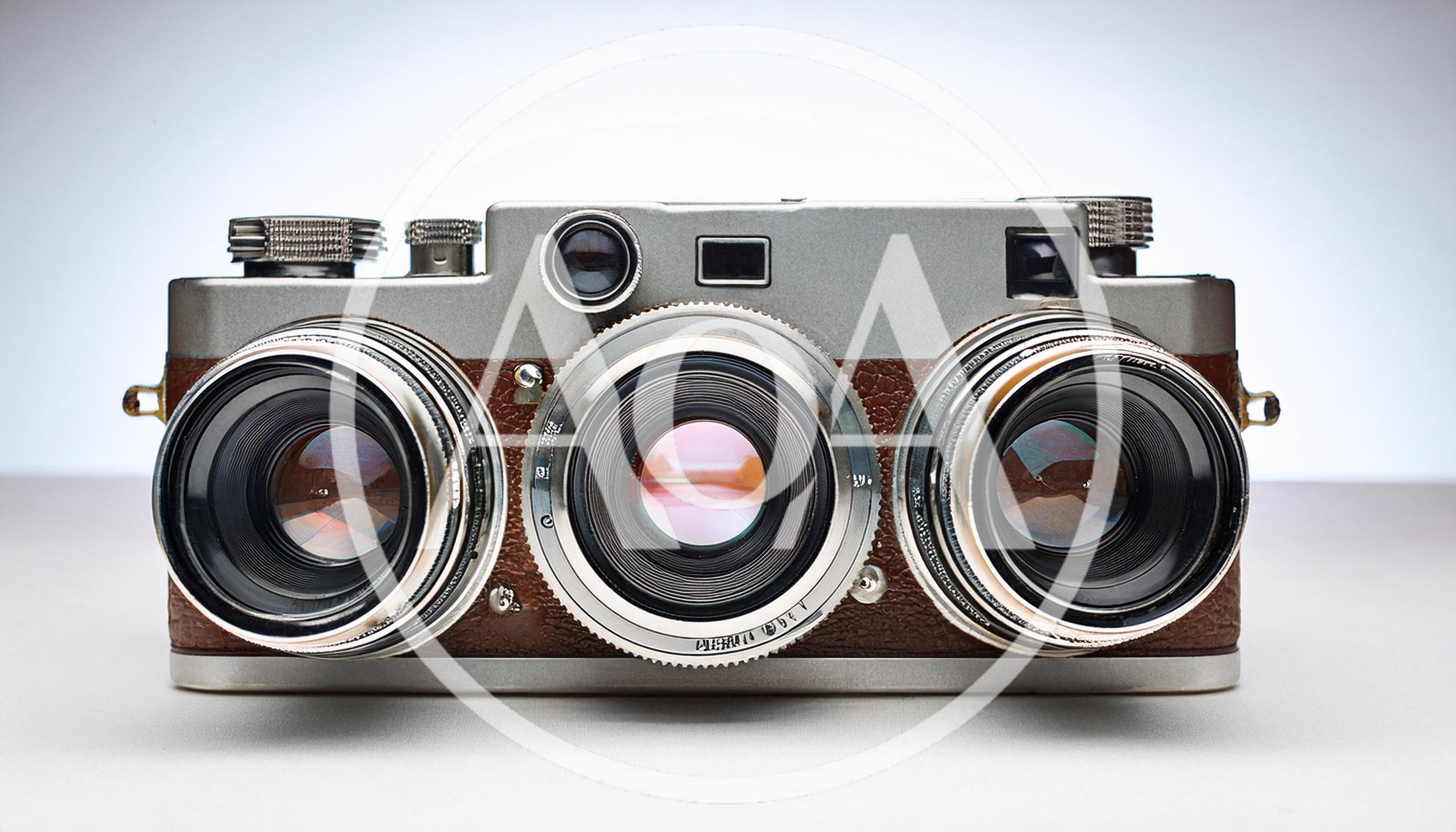 Vintage Three Lens Rangefinder Camera Front View