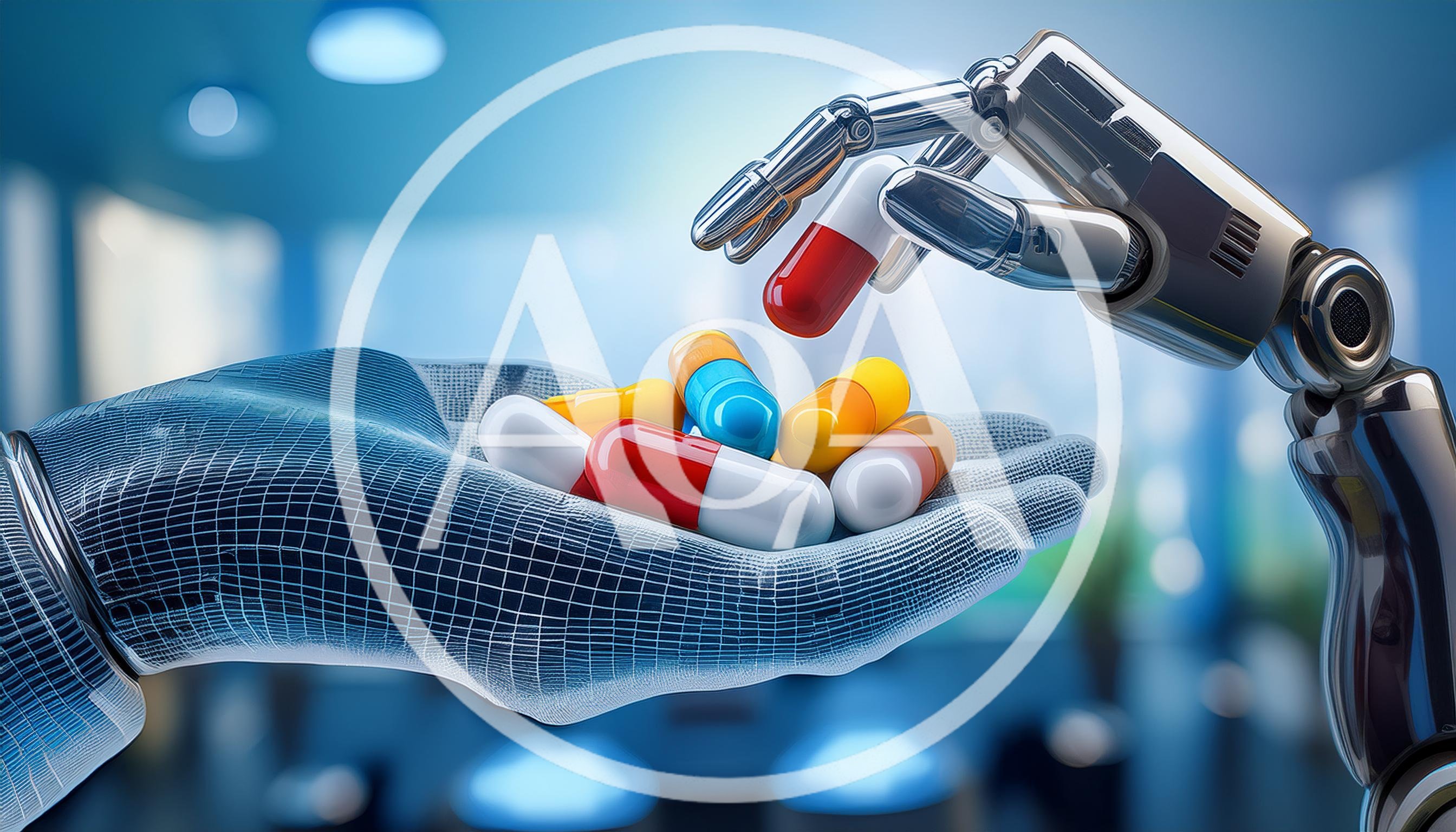 Robotic Hand Placing Pill Into Another Robotic Hand