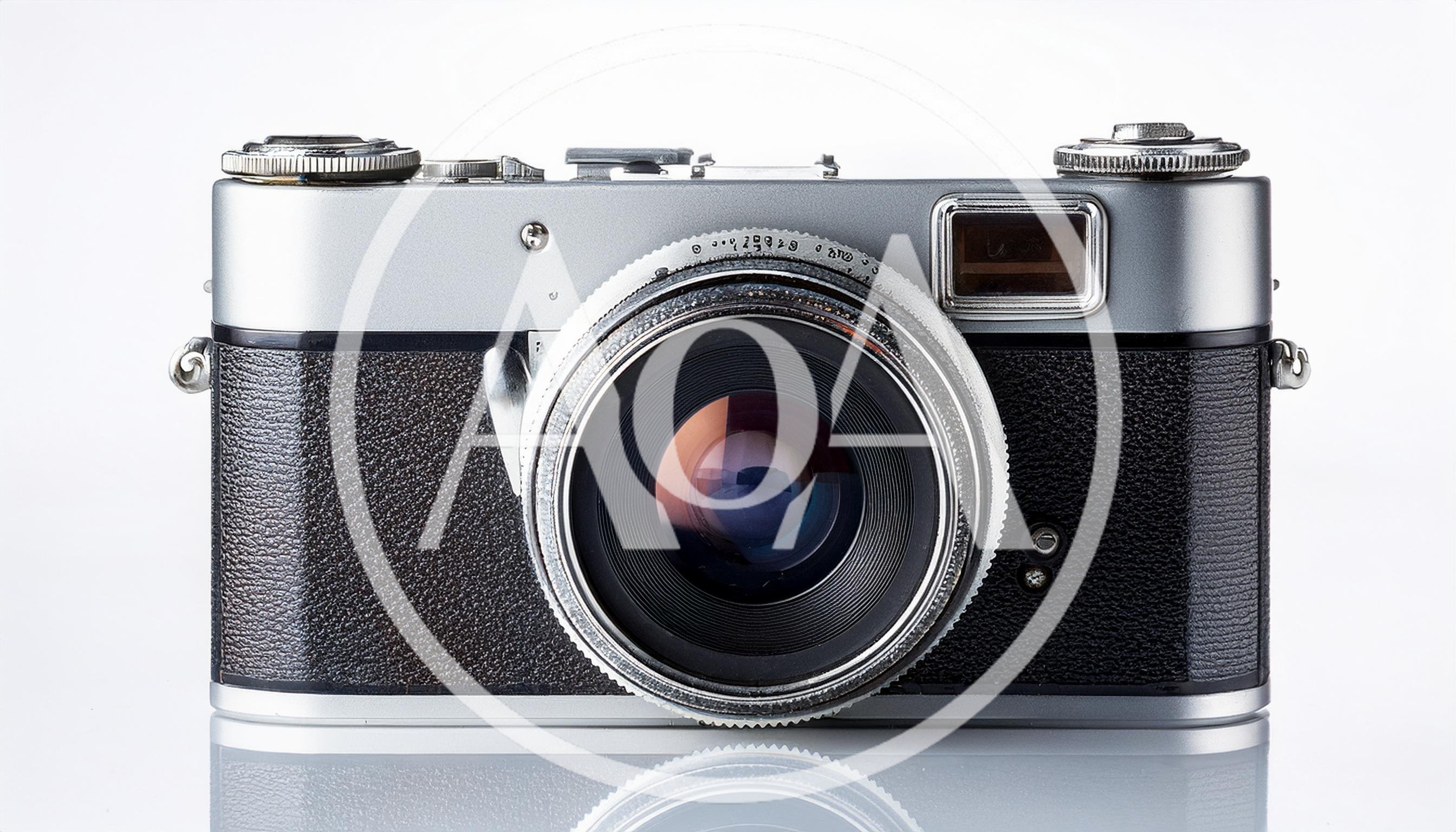 Vintage Silver Rangefinder Camera Front View