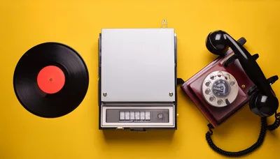 Vintage Vinyl Record Player and Rotary Telephone