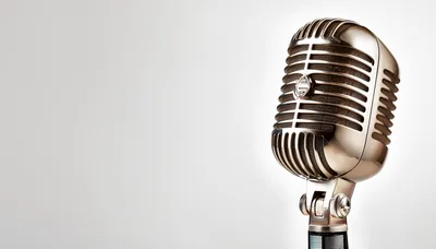 Vintage Silver Microphone On A Plain White Background