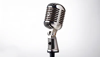 Vintage Chrome Dynamic Microphone on White Background