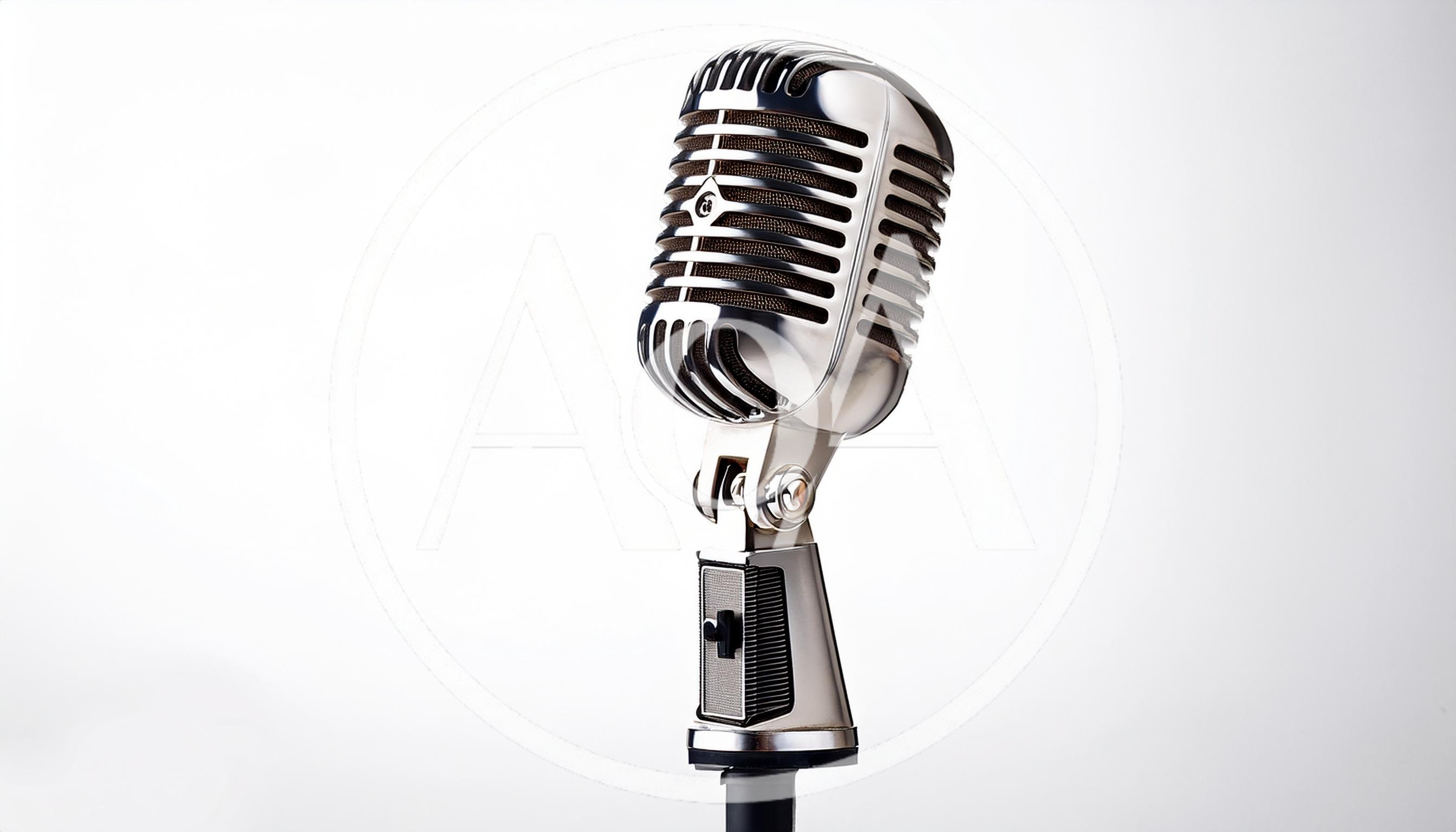 Vintage Chrome Dynamic Microphone on White Background