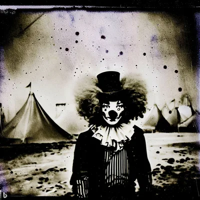Vintage Circus Clown Standing In Front Of Tents