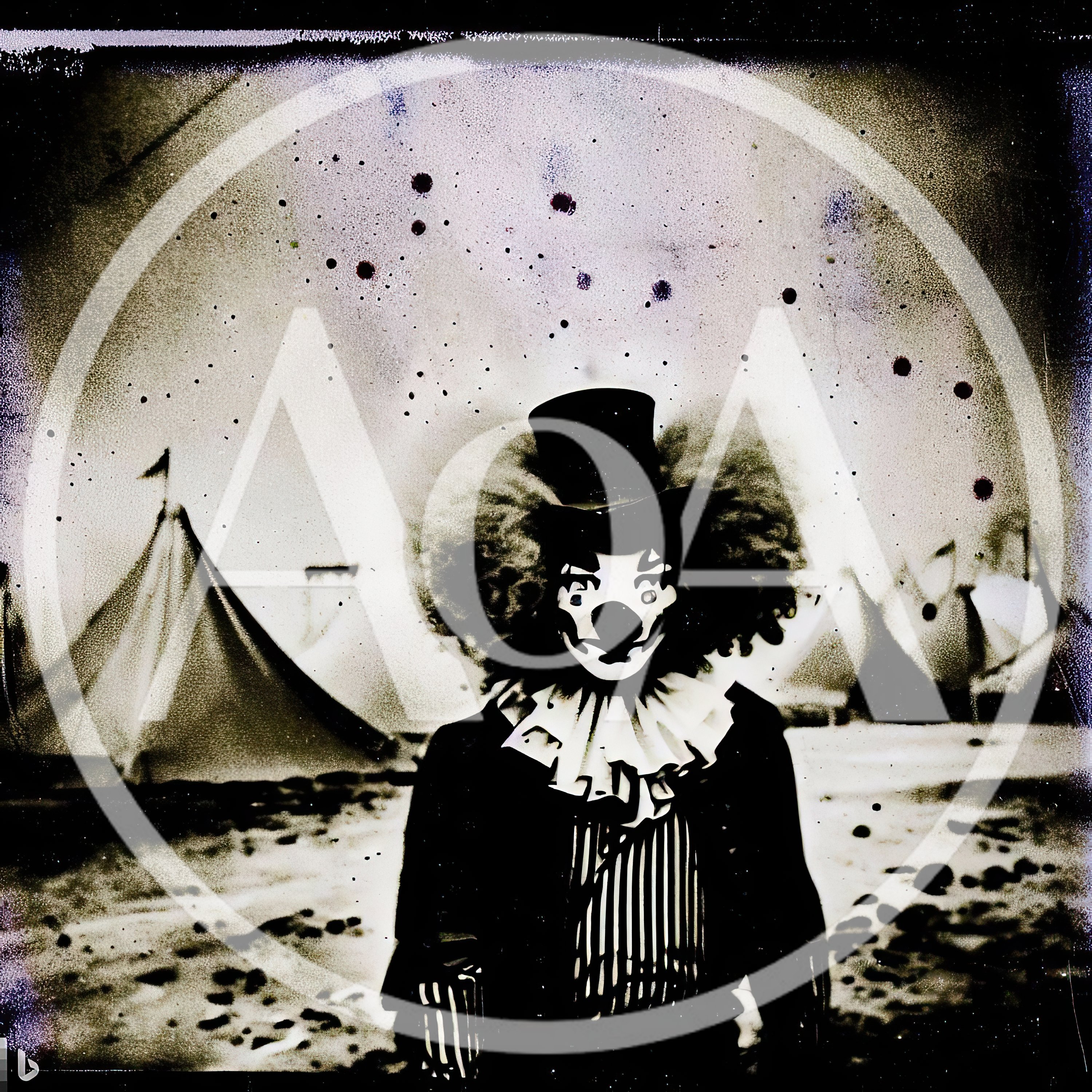 Vintage Circus Clown Standing In Front Of Tents