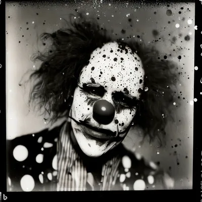 Gritty Black and White Portrait of a Spooky Clown