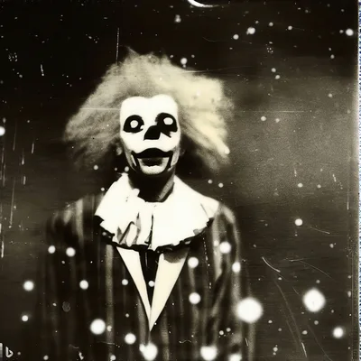 Vintage Black And White Portrait Of A Creepy Clown