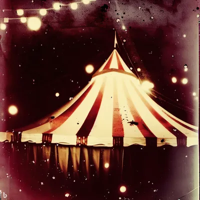 Vintage Circus Tent Under Night Sky With String Lights