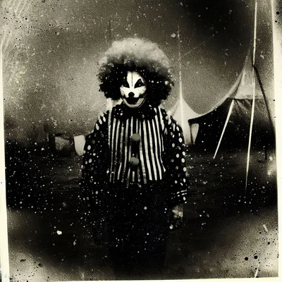 Creepy Clown Standing Outside A Vintage Circus Tent