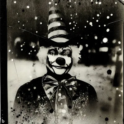 Vintage Black And White Portrait Of A Creepy Clown