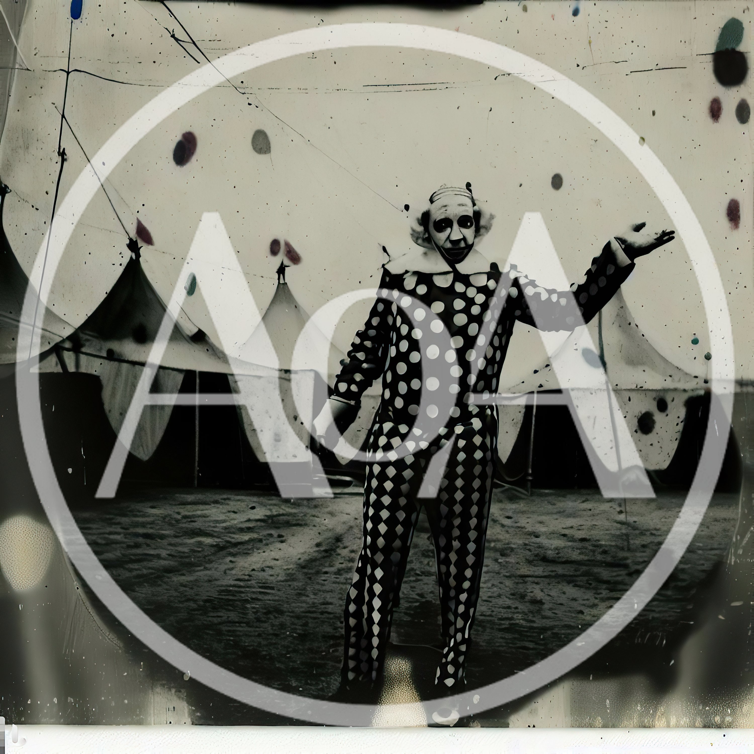 Vintage Circus Clown Standing Before Tents